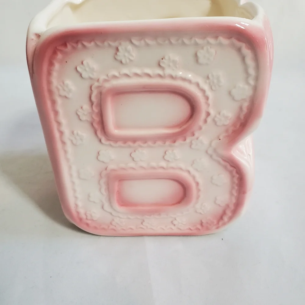 Vintage Girl Baby Block Planter Vase